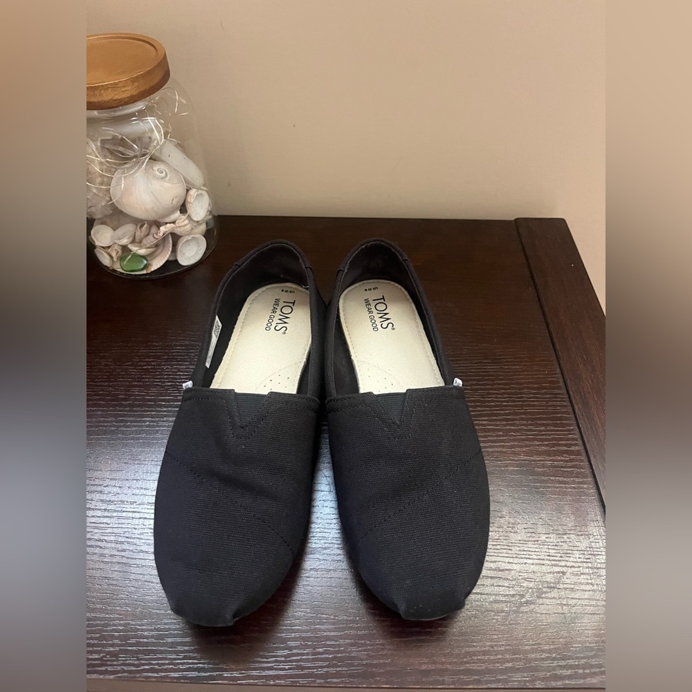 TOMS Black Alpargata recycled Cotton Canvas Slip-On Shoes size 8W